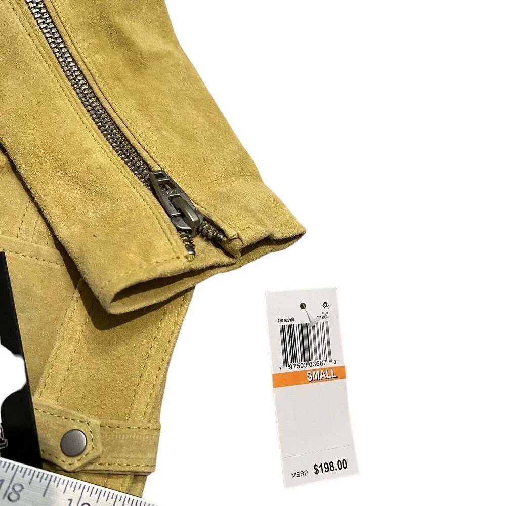 Blank‎ NYC Jacket WMNS S Yellow Suede Leather Moto Bright Colorful Statement Zip